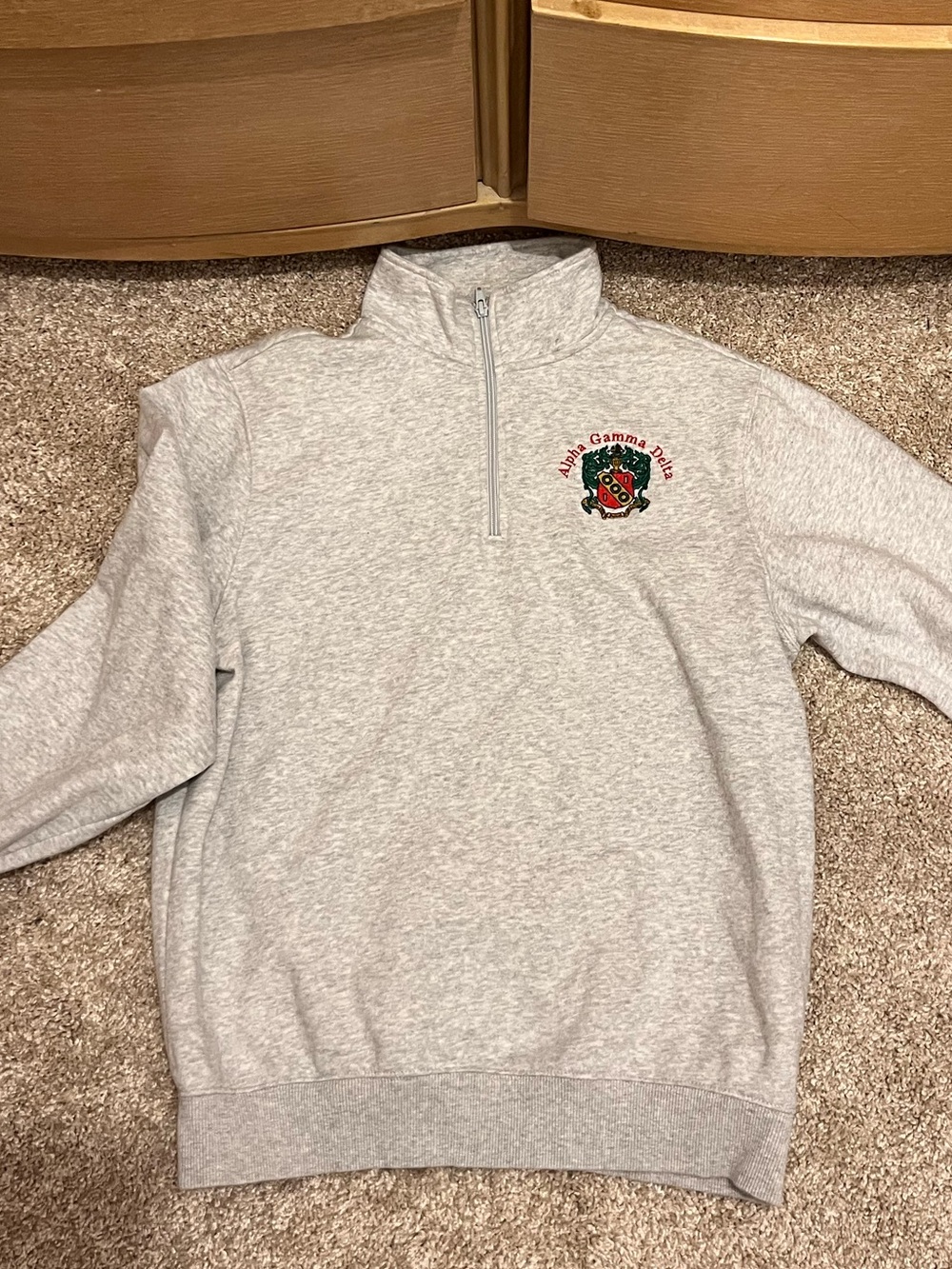 Alpha Gamma Delta Light Gray Quarter-Zip with AGD Embroidered Crest